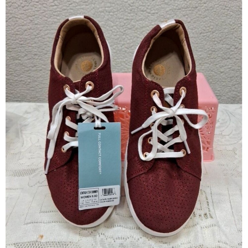 Revitalign Montauk Star Shimmer Red Suede Orthotic Sneakers Women's 9.5 NWOB